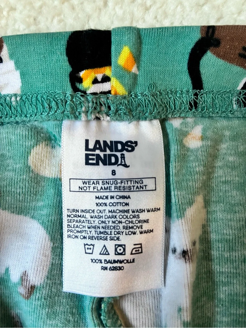 Lands’ End Snug Fit Halloween Pets PJ Set (Teal Shadow) Size 8